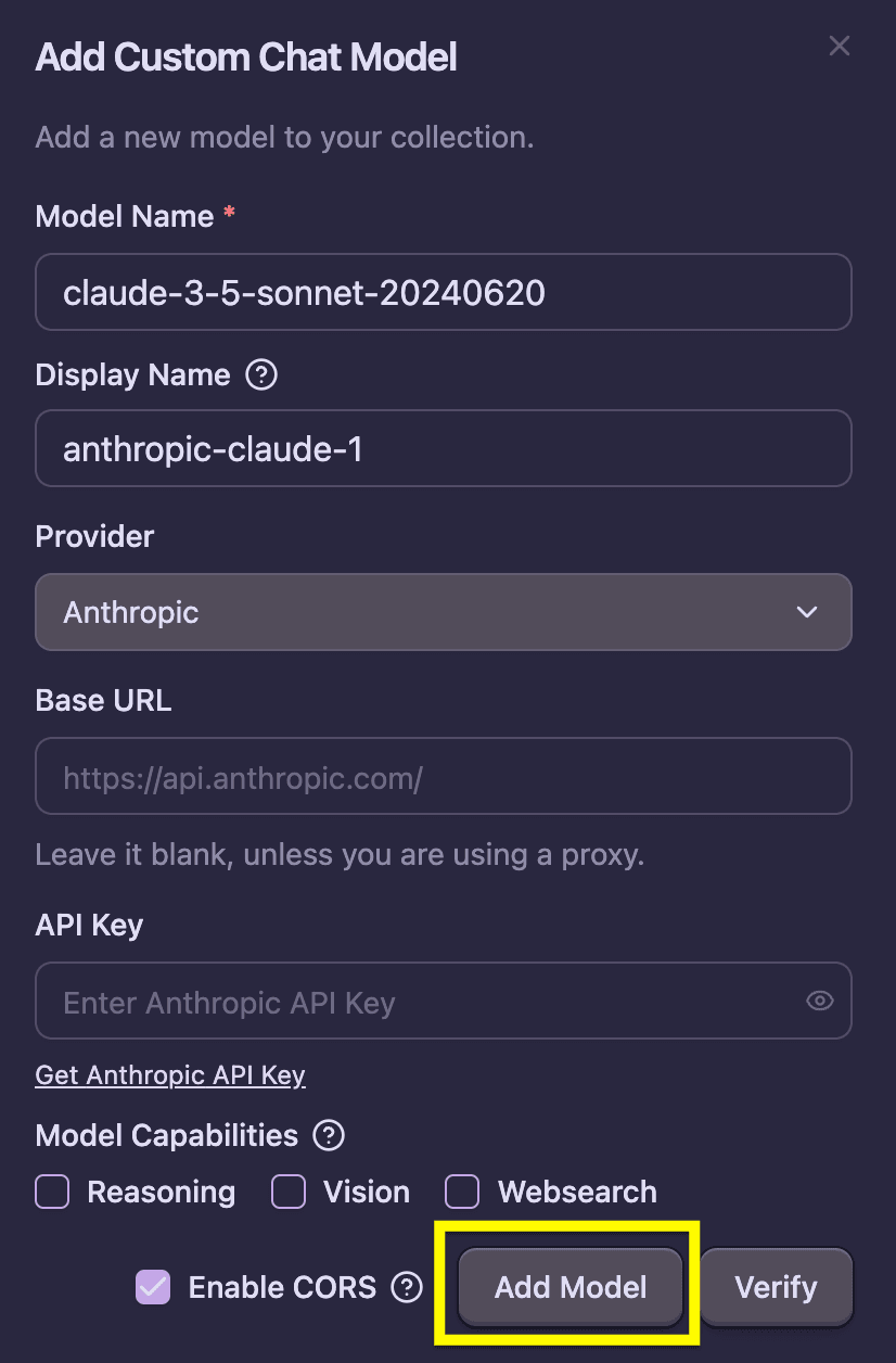 Add Custom Model (Anthropic)