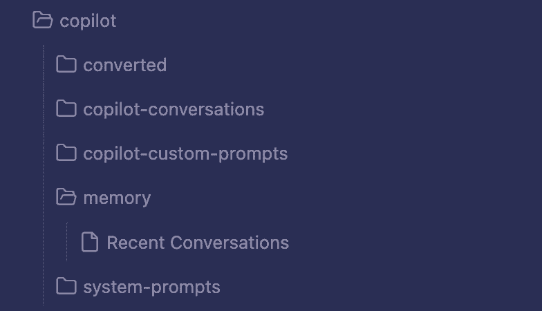 Copilot memory and chat history as plain markdown files in vault
