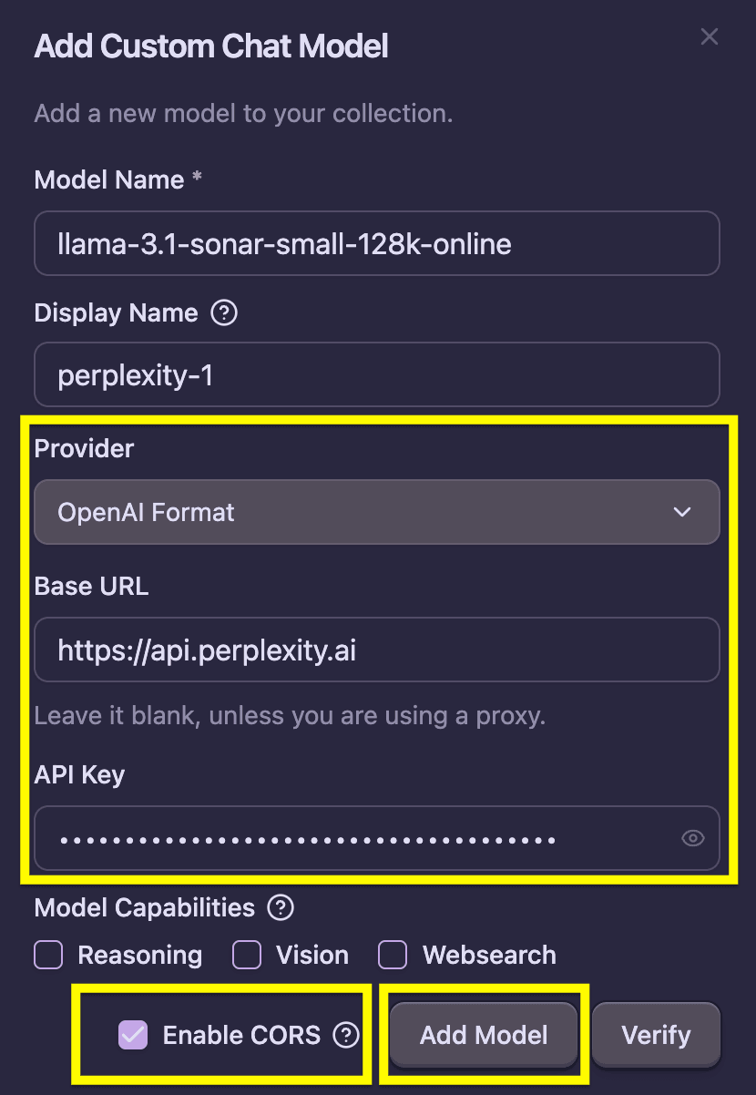 Add Perplexity Custom Model